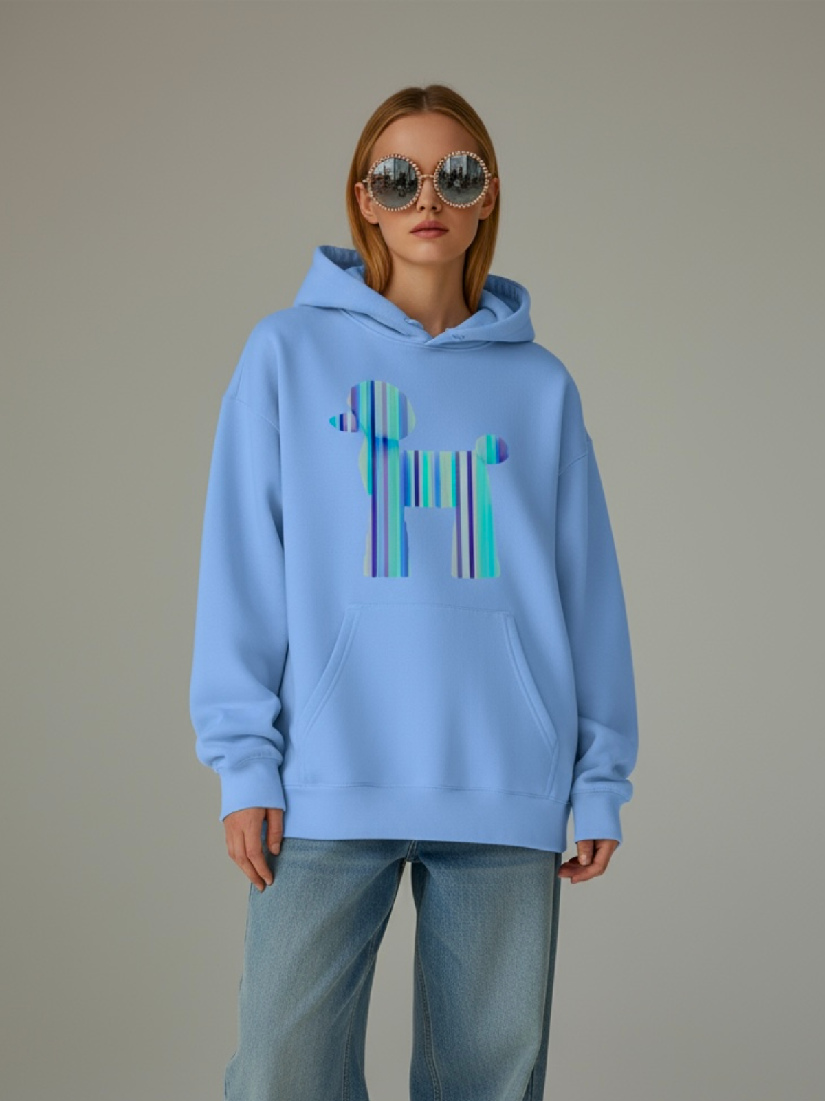 Candy-Stripe Carolina Blue Poodle Hoodie