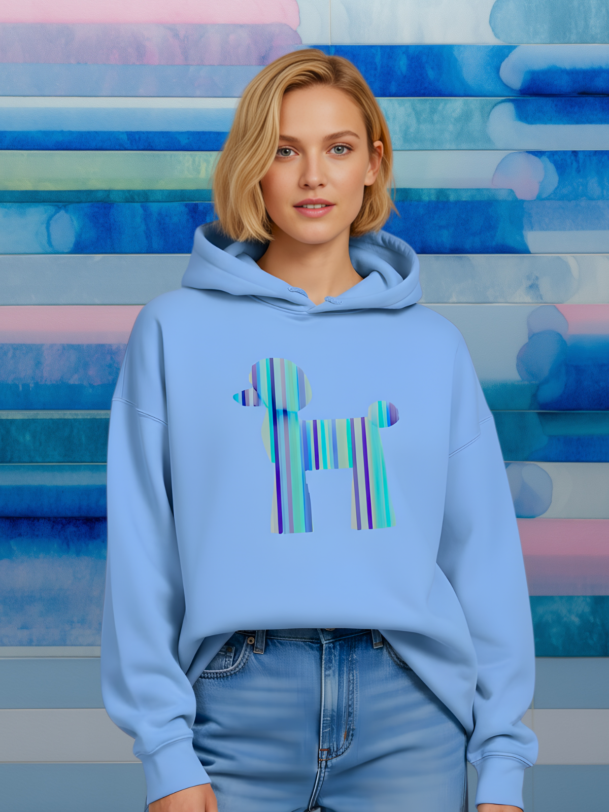 Candy-Stripe Carolina Blue Poodle Hoodie
