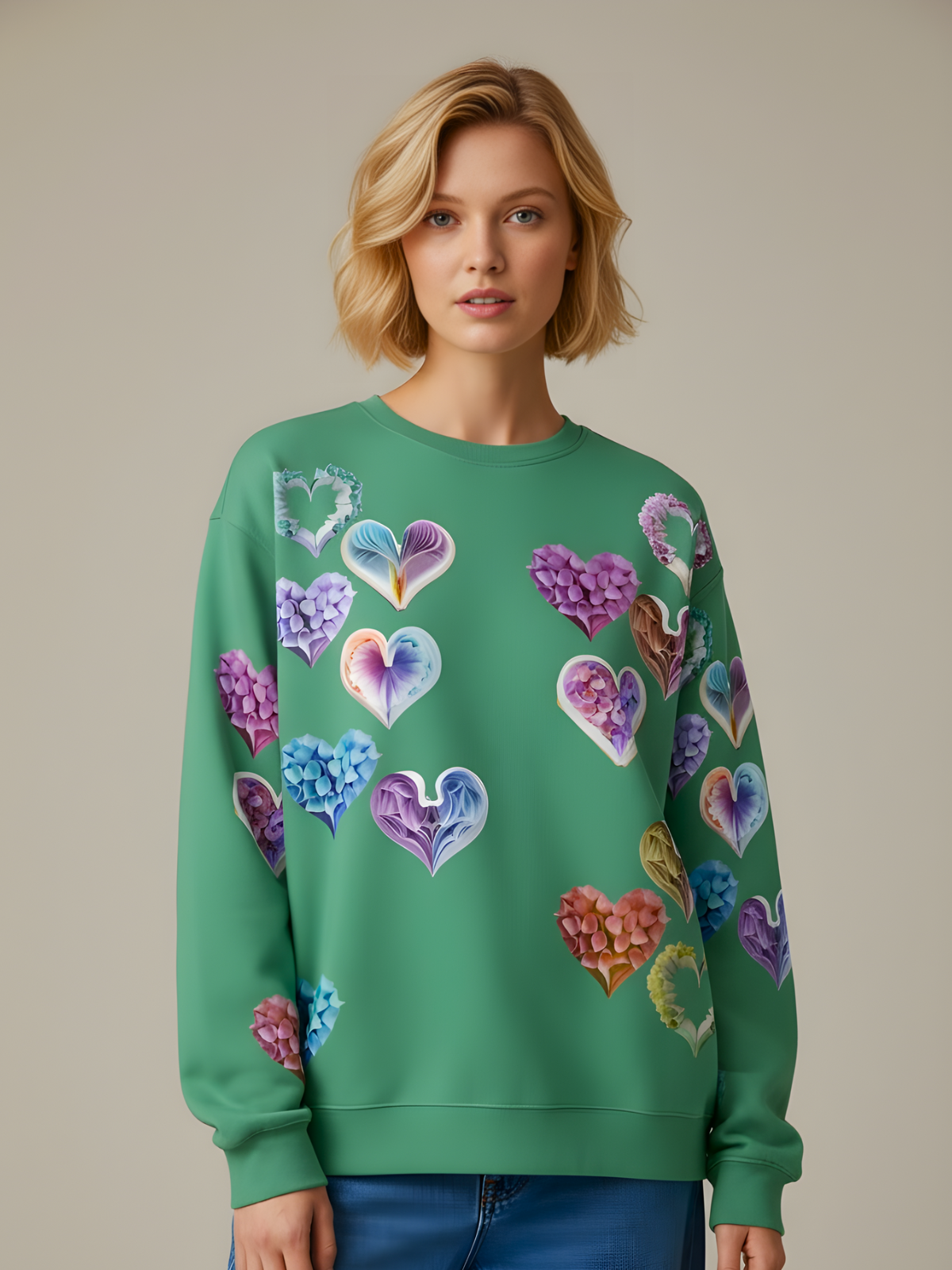 Grace Hearts — Green All-Over Sweatshirt.