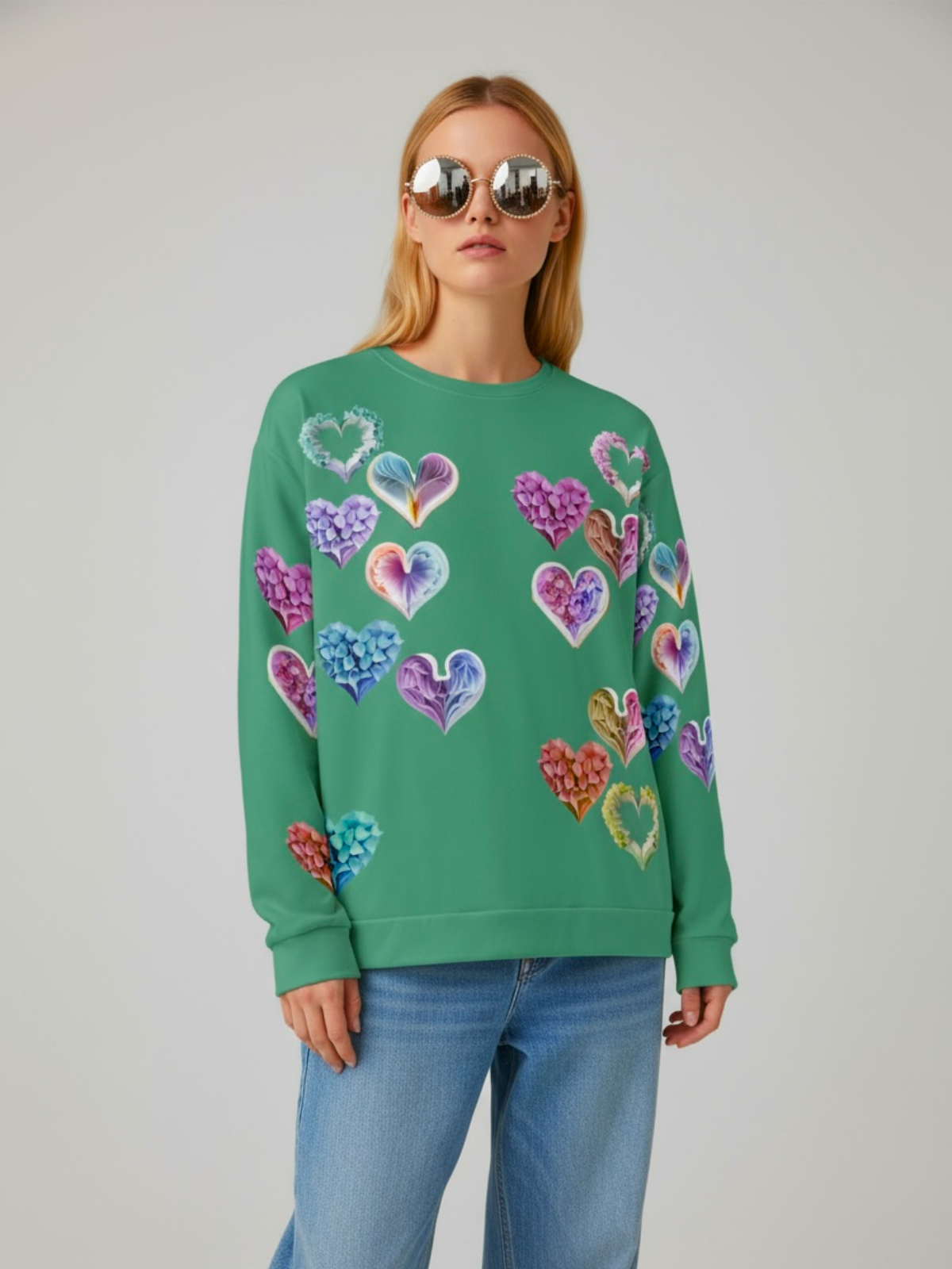 Grace Hearts — Green All-Over Sweatshirt.
