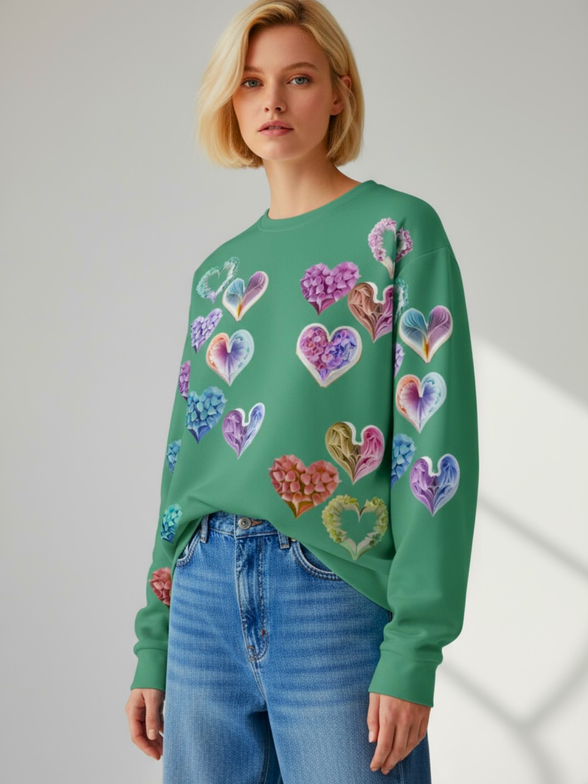 Grace Hearts — Green All-Over Sweatshirt.