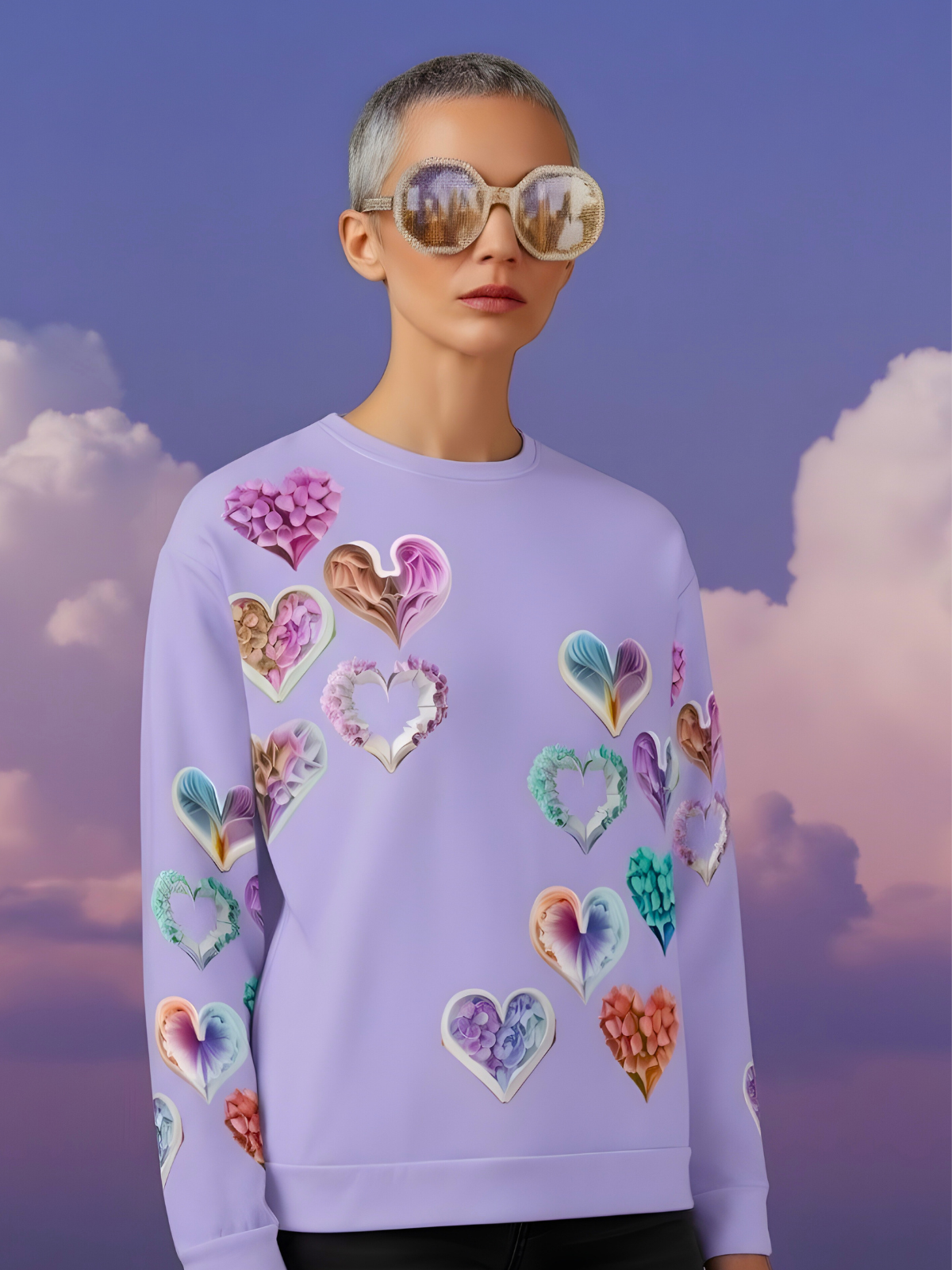 Grace Hearts — Lilac All-Over Sweatshirt.
