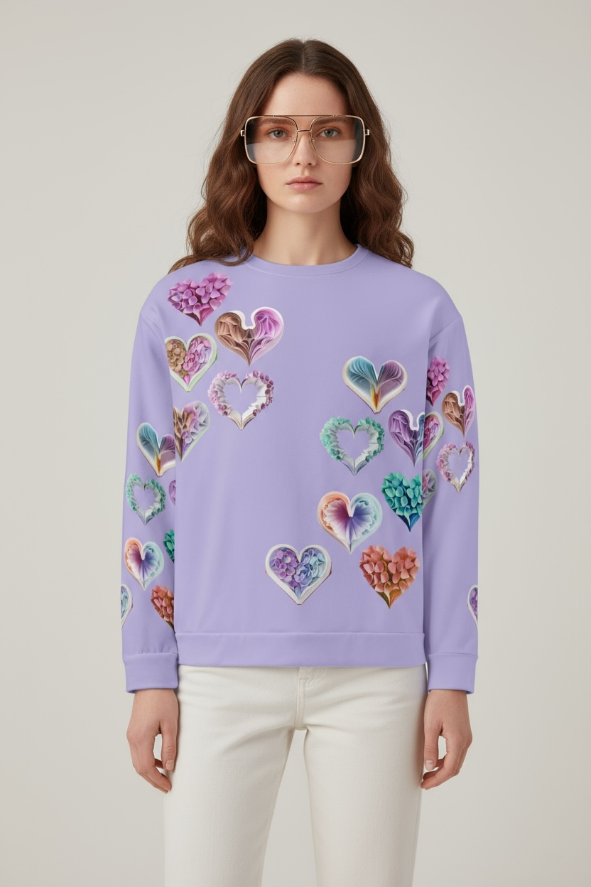 Grace Hearts — Lilac All-Over Sweatshirt.