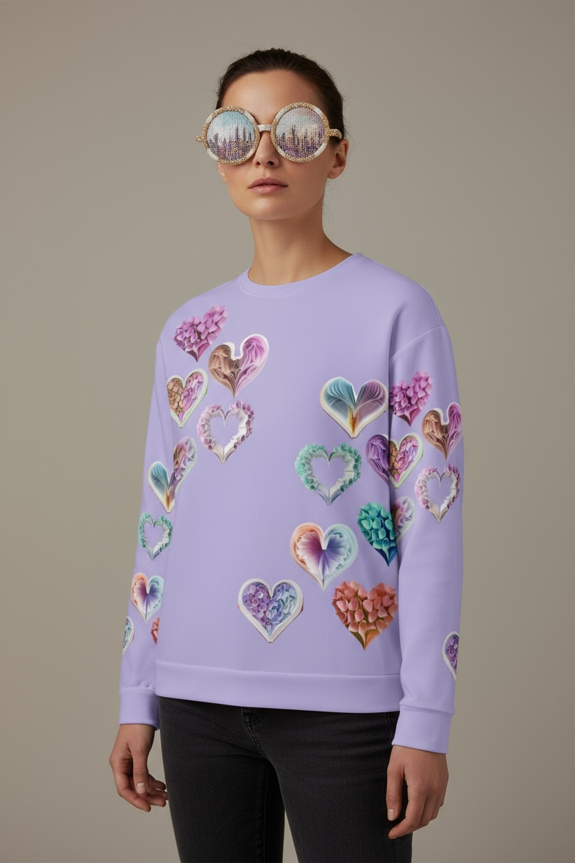 Grace Hearts — Lilac All-Over Sweatshirt.