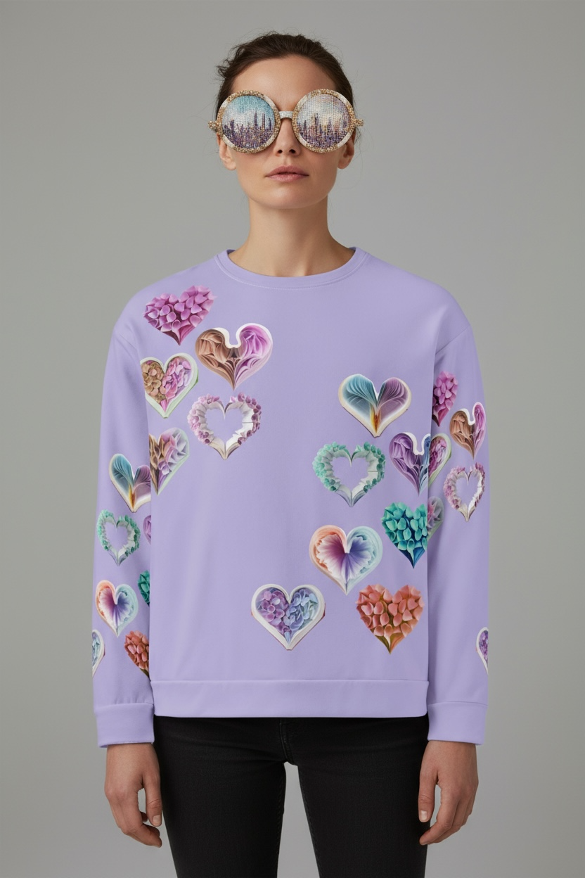 Grace Hearts — Lilac All-Over Sweatshirt.