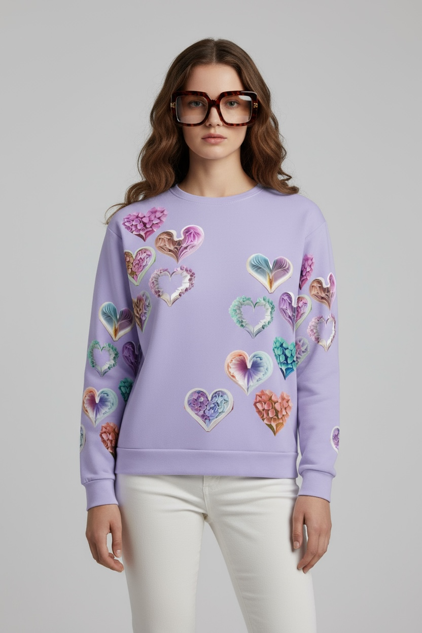 Grace Hearts — Lilac All-Over Sweatshirt.