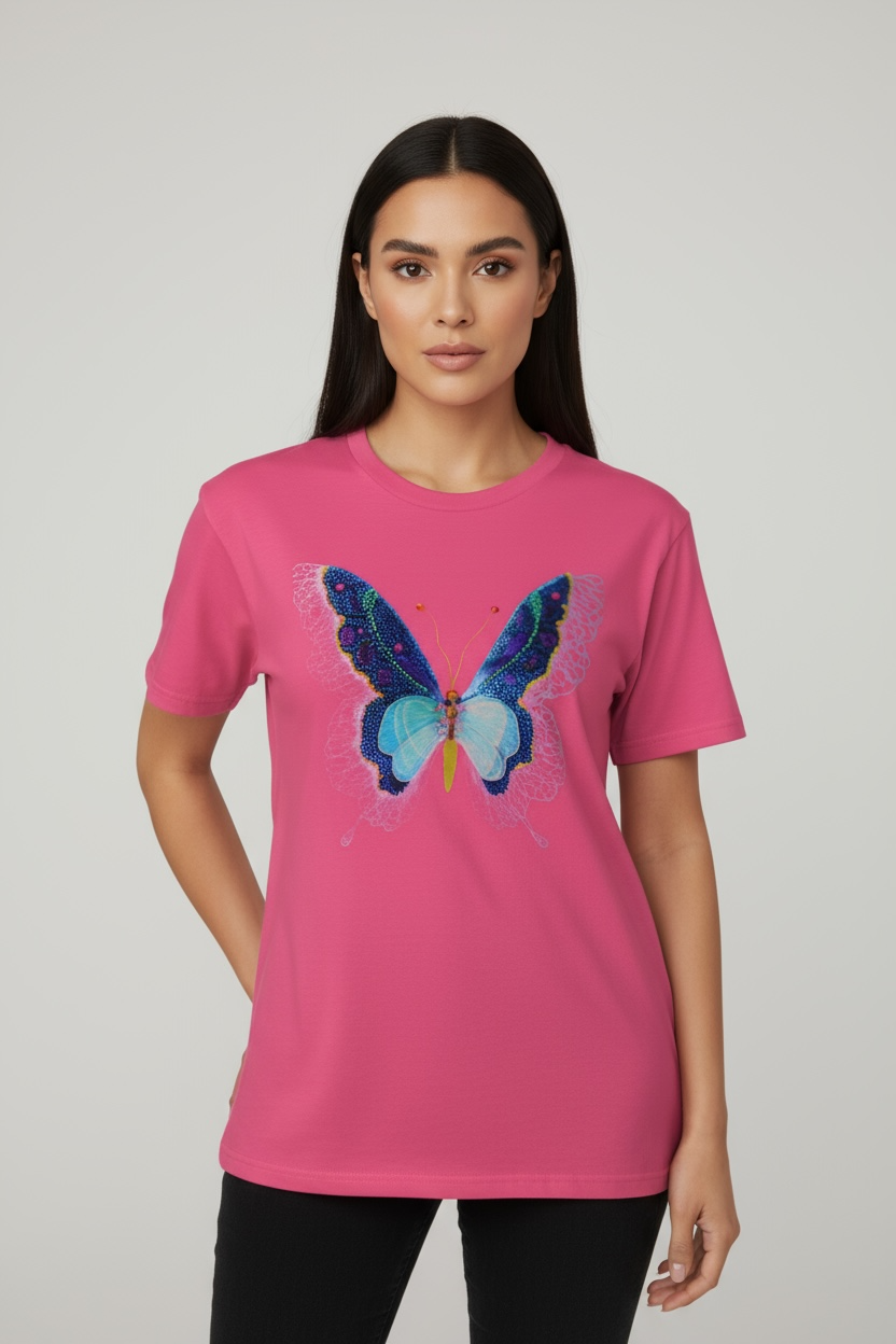 Butterfly Reverie Short-Sleeve Pink T-Shirt