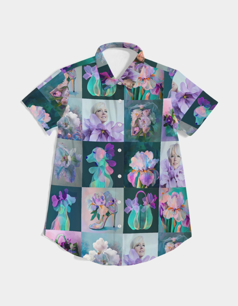 Lilac Shirt Women's All-Over Print Short Sleeve Button Up - Sample