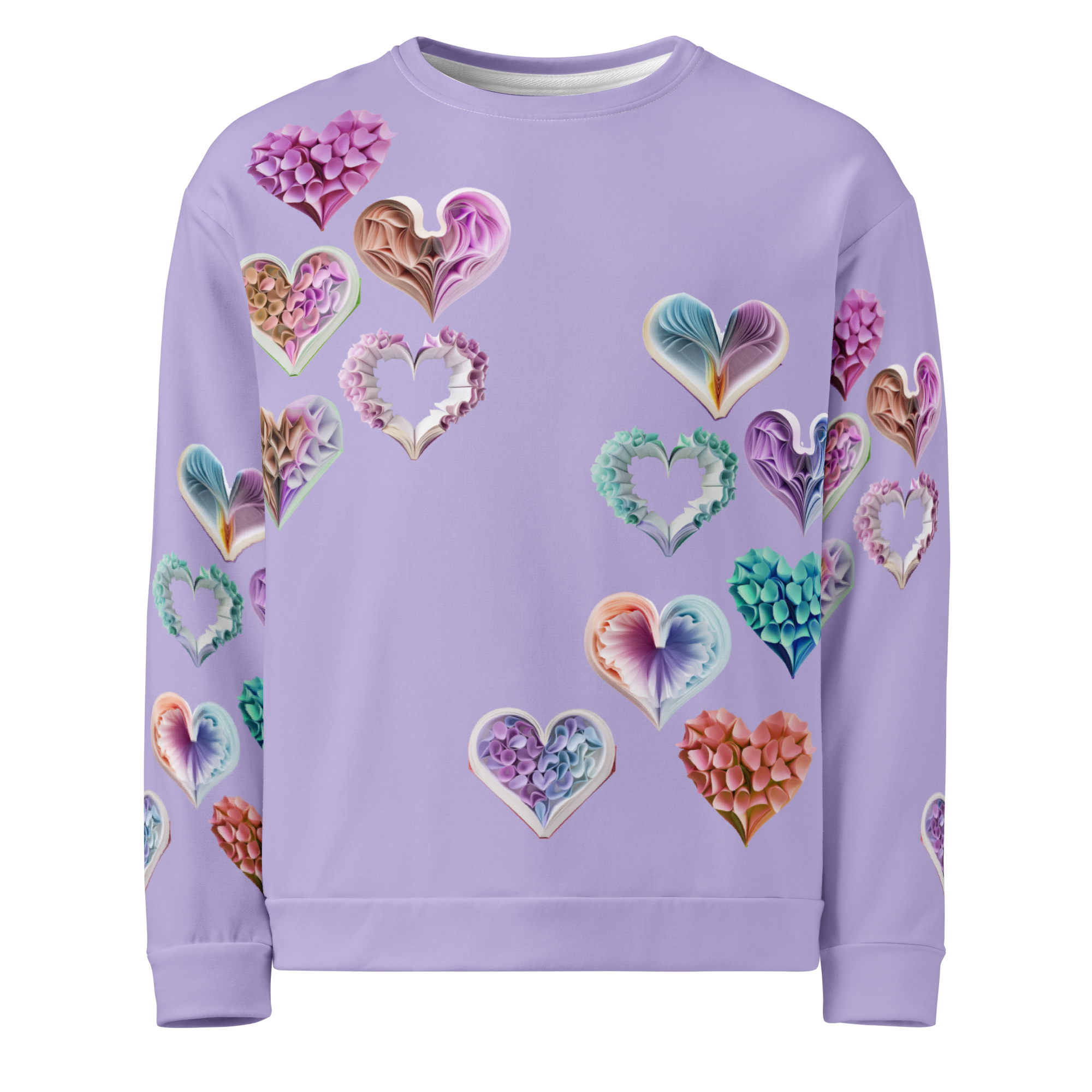 Grace Hearts — Lilac All-Over Sweatshirt.