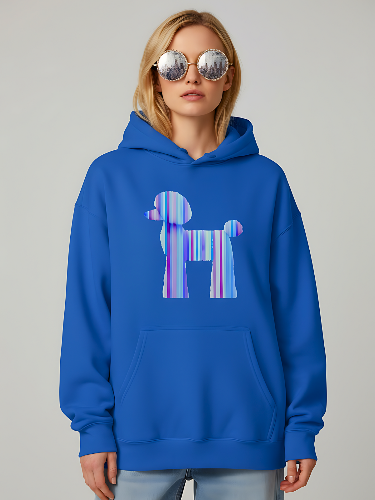 Candy-Stripe Royal Blue Poodle Hoodie