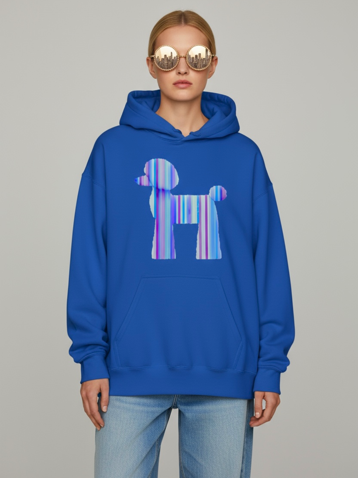 Candy-Stripe Royal Blue Poodle Hoodie