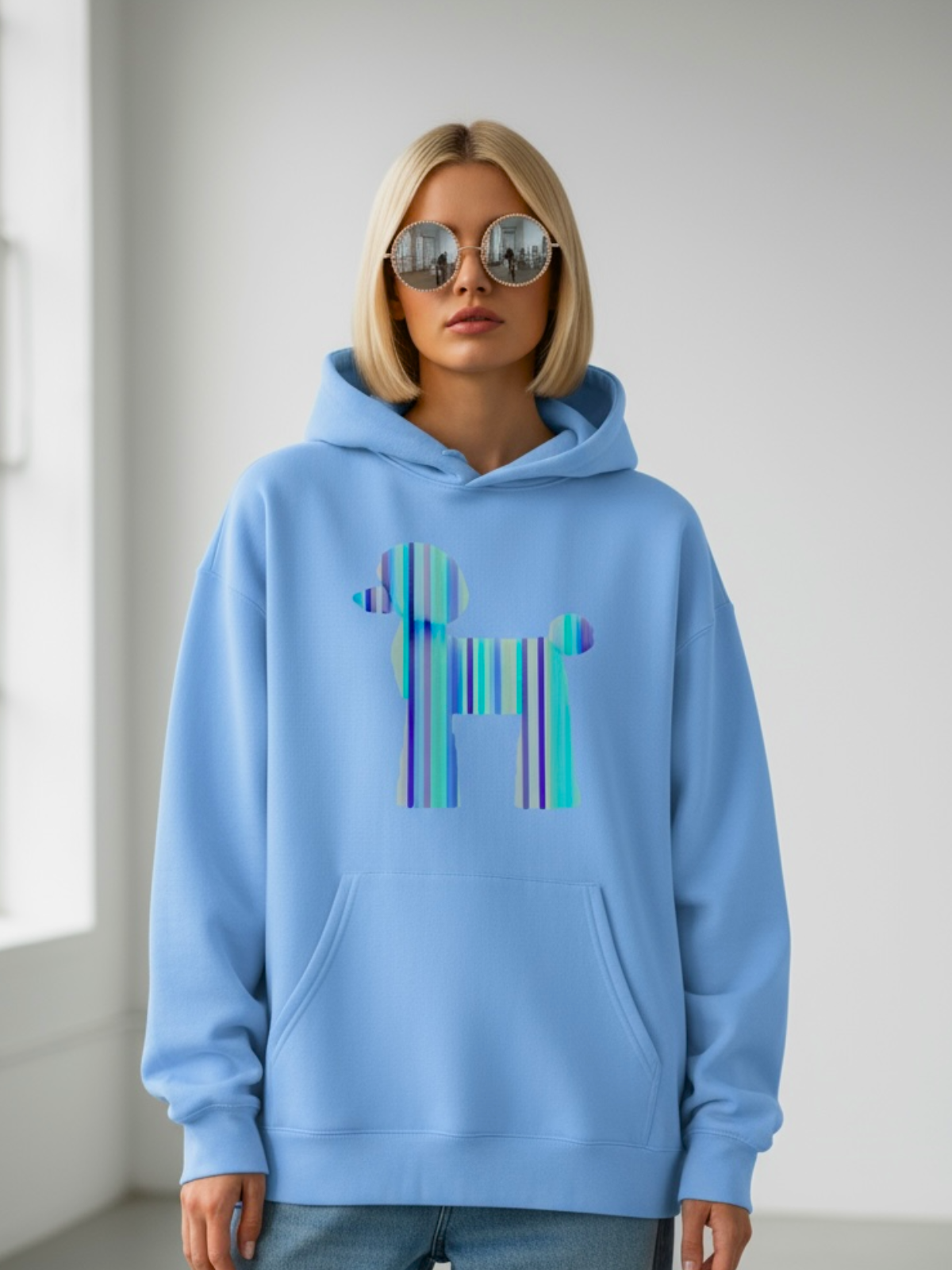 Candy-Stripe Carolina Blue Poodle Hoodie