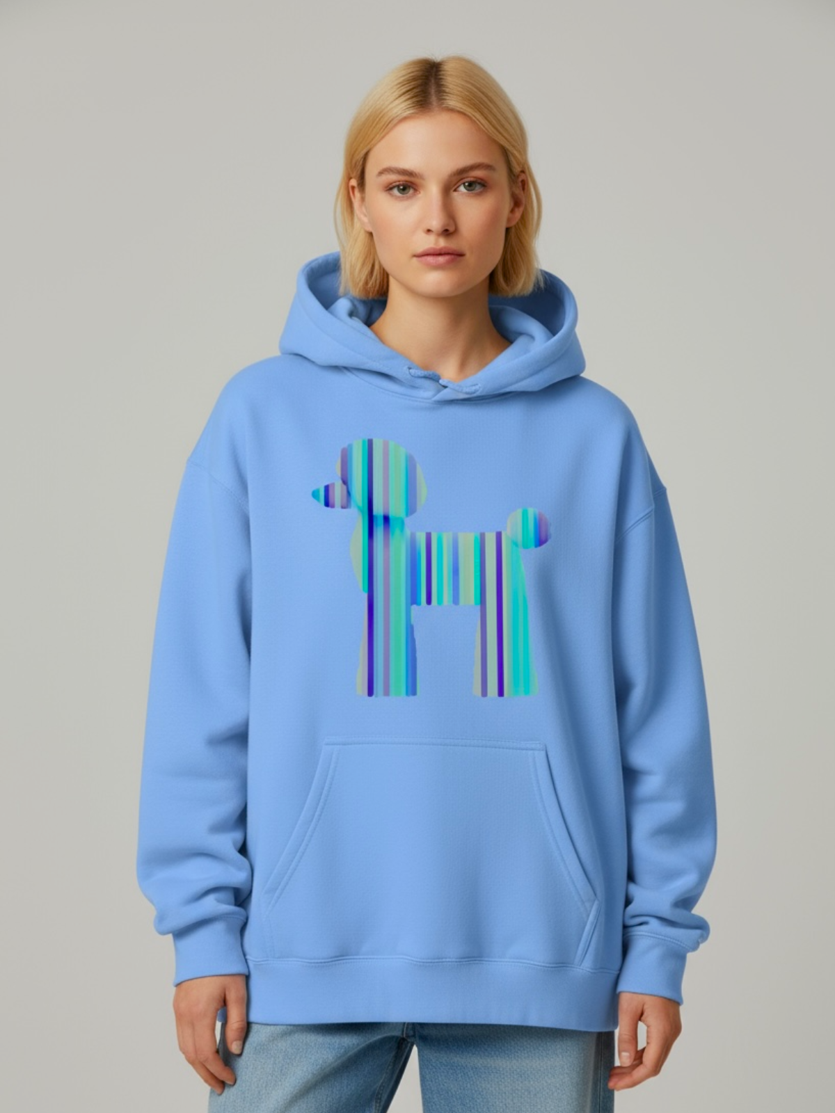Candy-Stripe Carolina Blue Poodle Hoodie