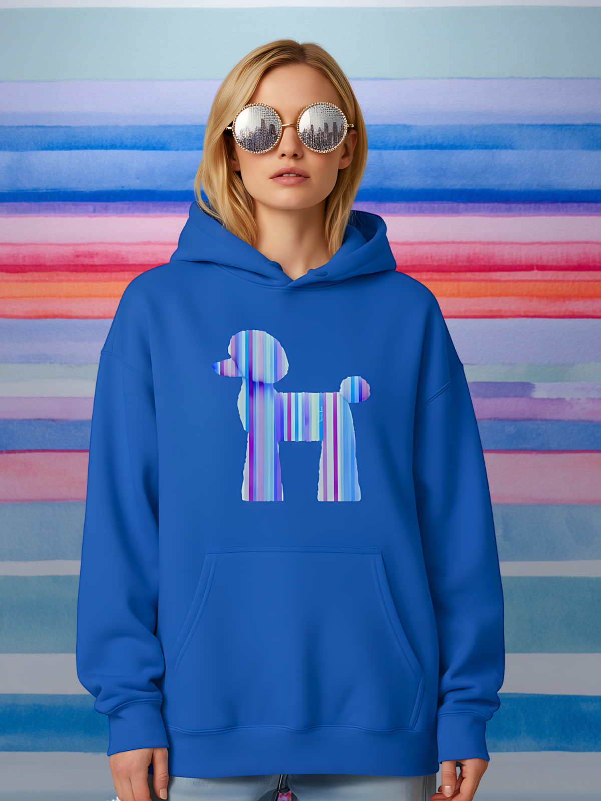 Candy-Stripe Royal Blue Poodle Hoodie