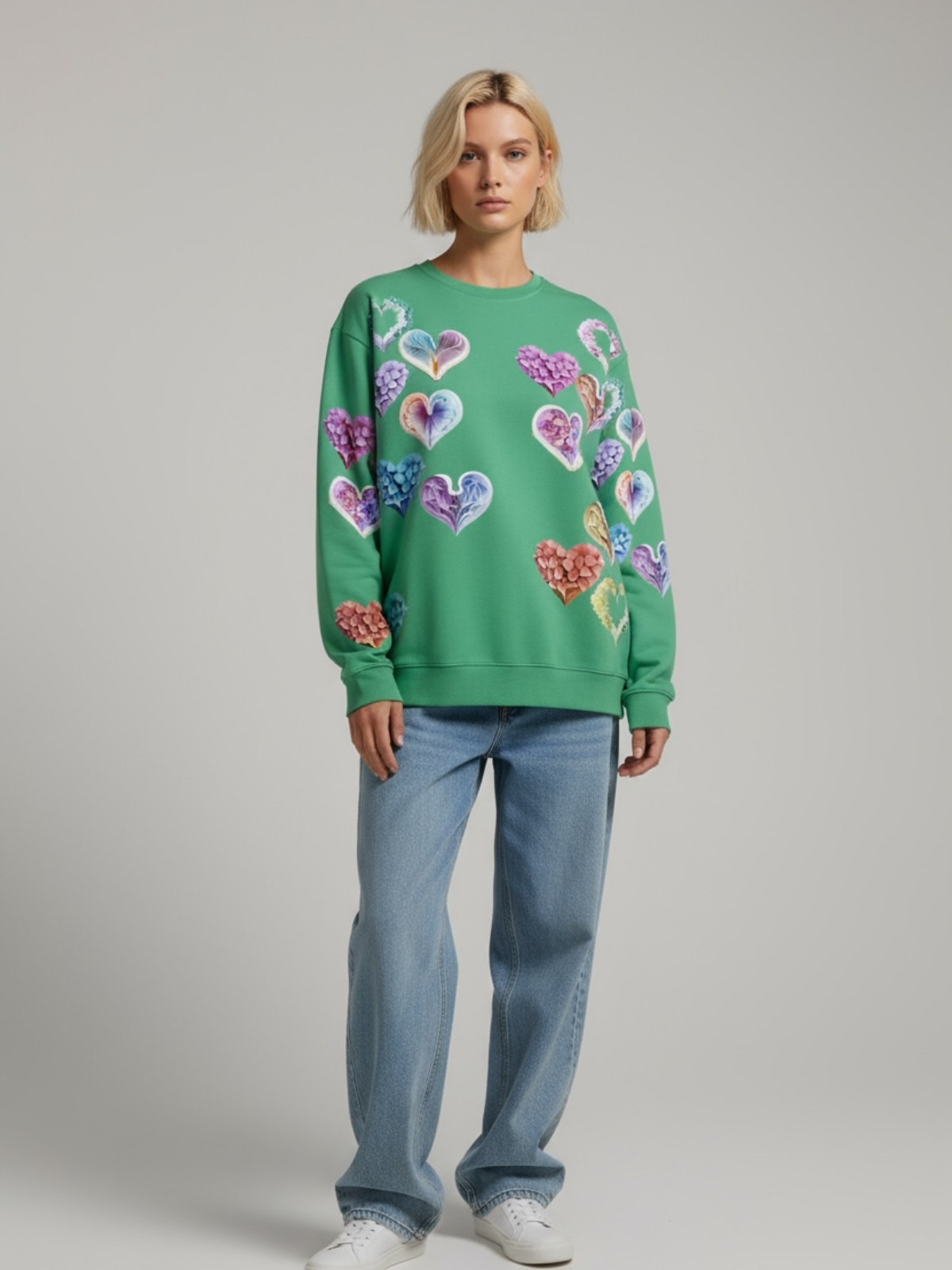 Grace Hearts — Green All-Over Sweatshirt.