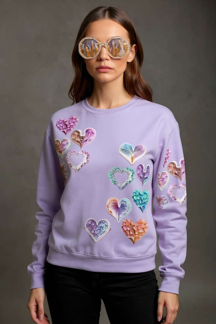 Grace Hearts — Lilac All-Over Sweatshirt.
