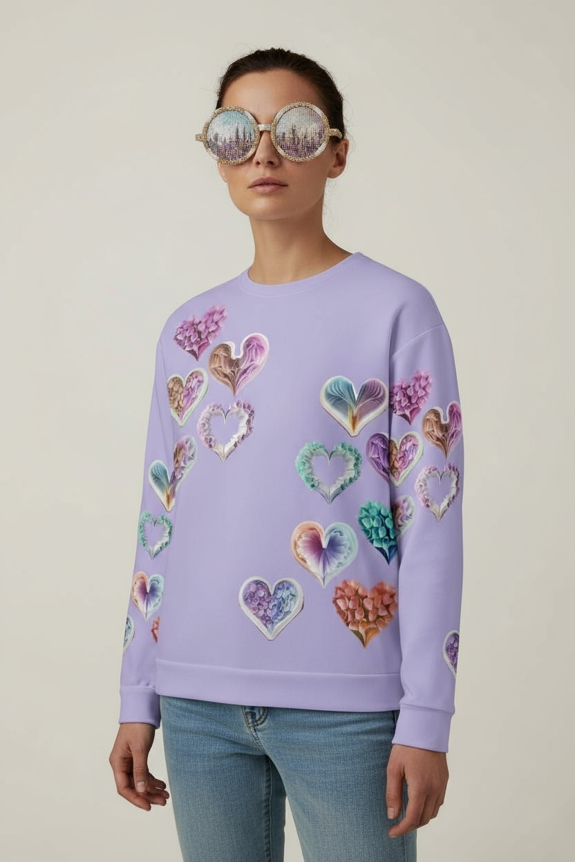 Grace Hearts — Lilac All-Over Sweatshirt.