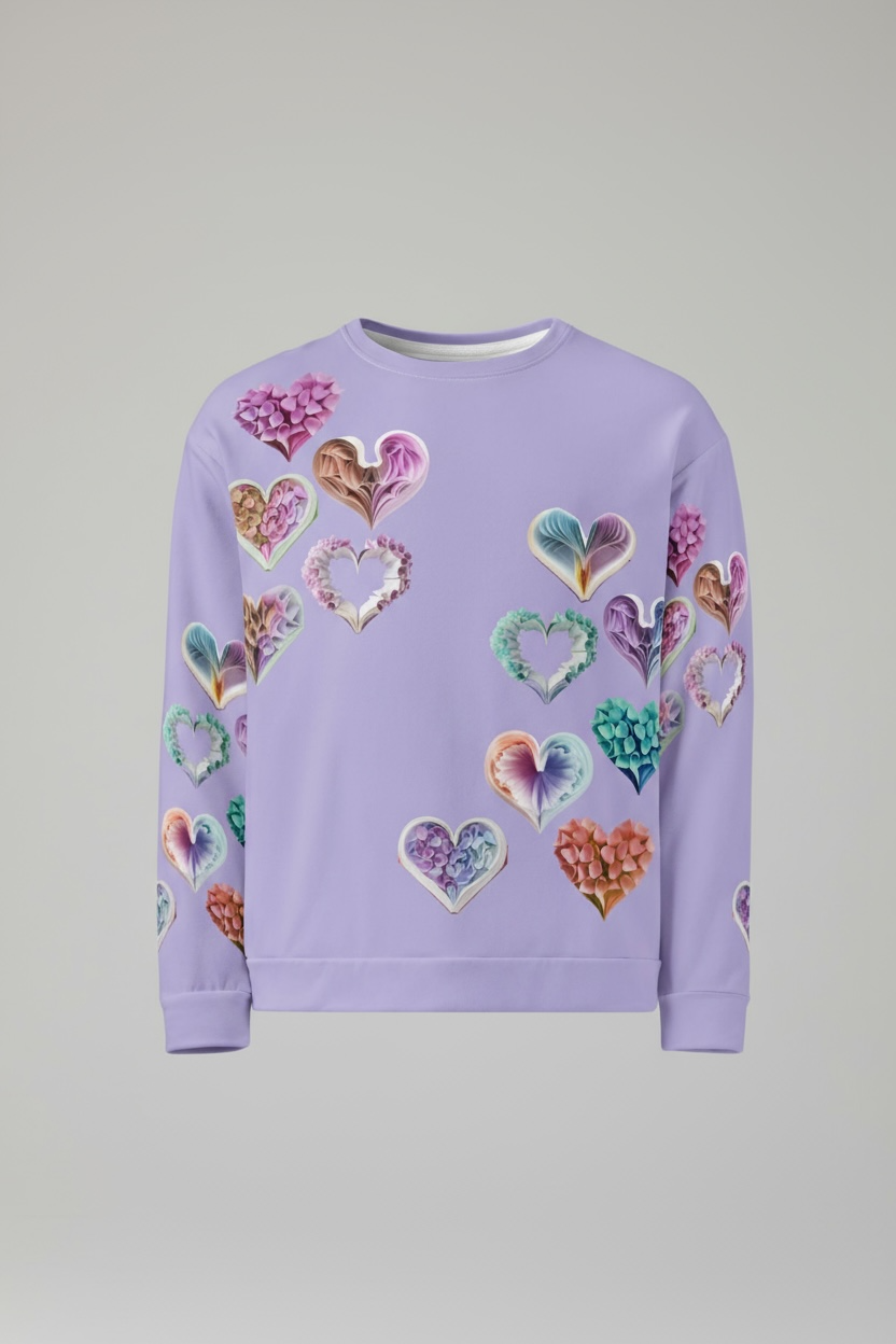 Grace Hearts — Lilac All-Over Sweatshirt.