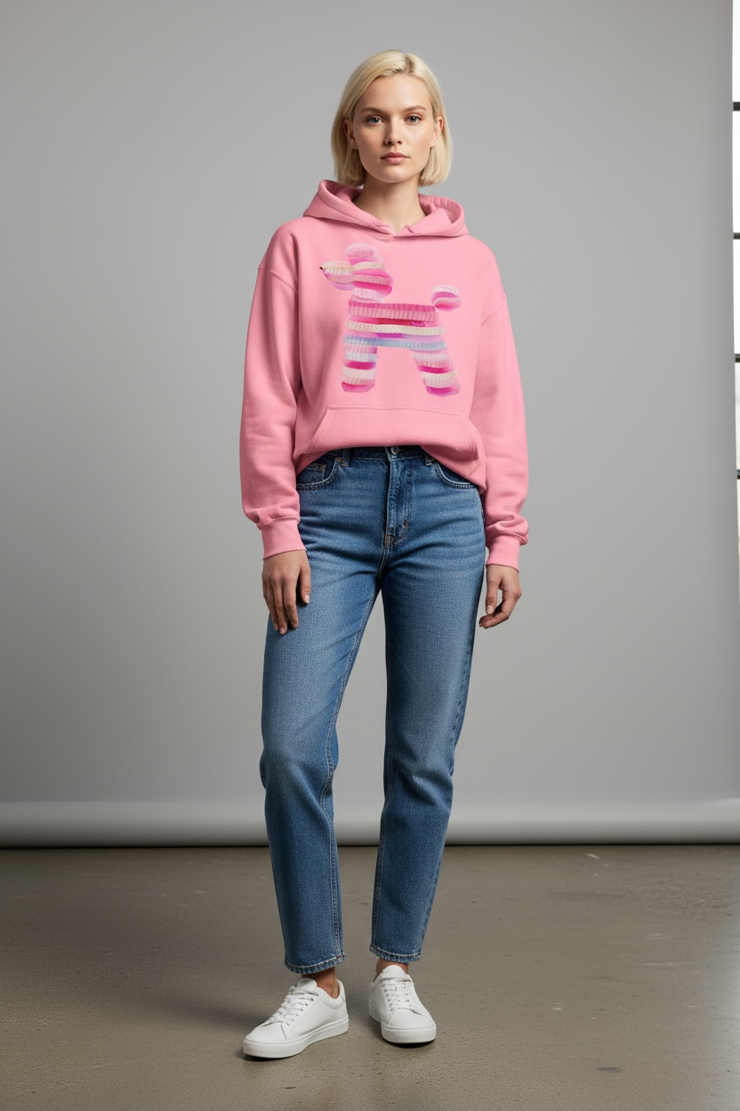 Stripe Poodle — Blush Hoodie