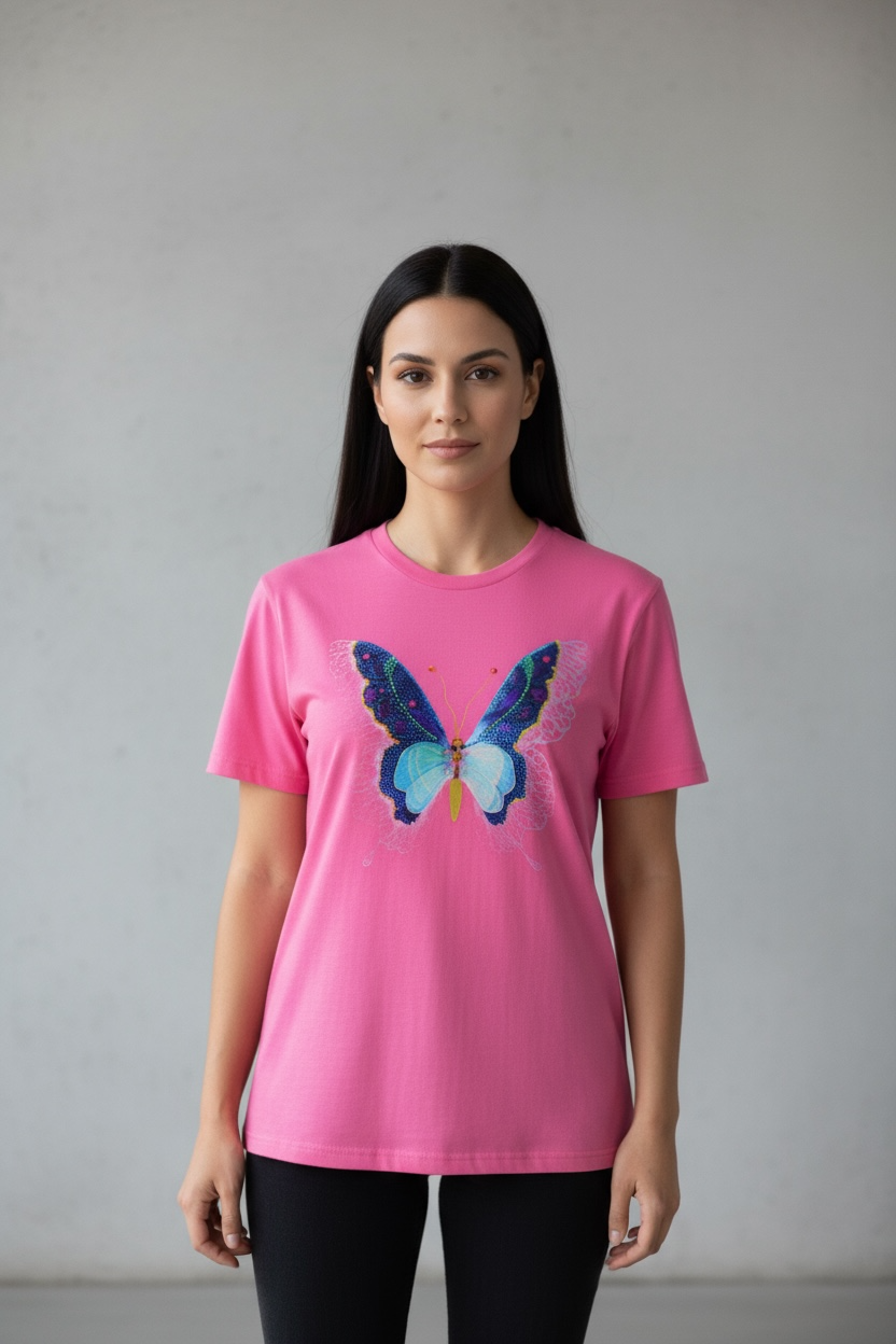 Butterfly Reverie Short-Sleeve Pink T-Shirt