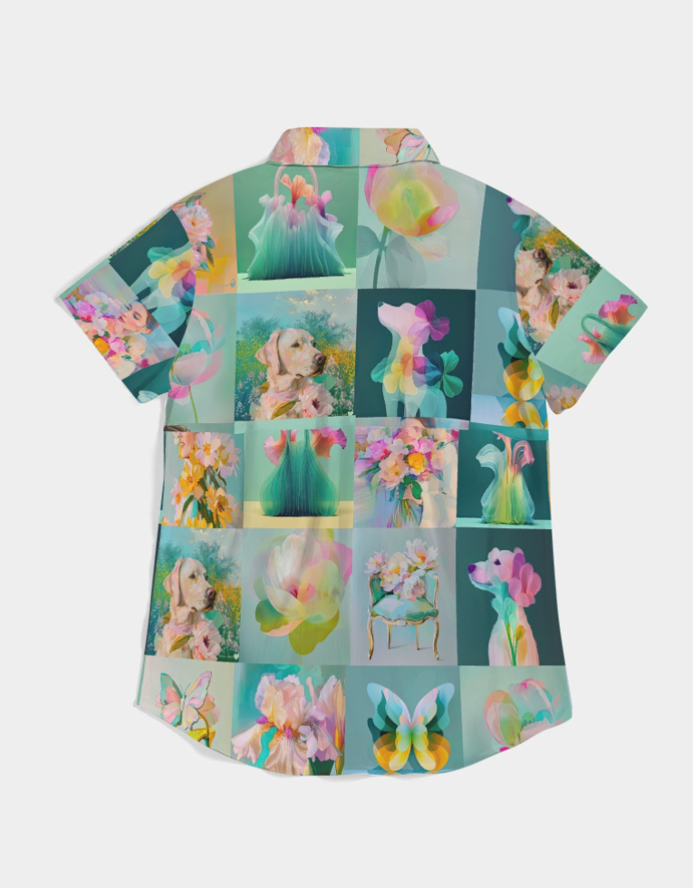Yellow JOY! Women's All-Over Print Short Sleeve Button Up - Sample