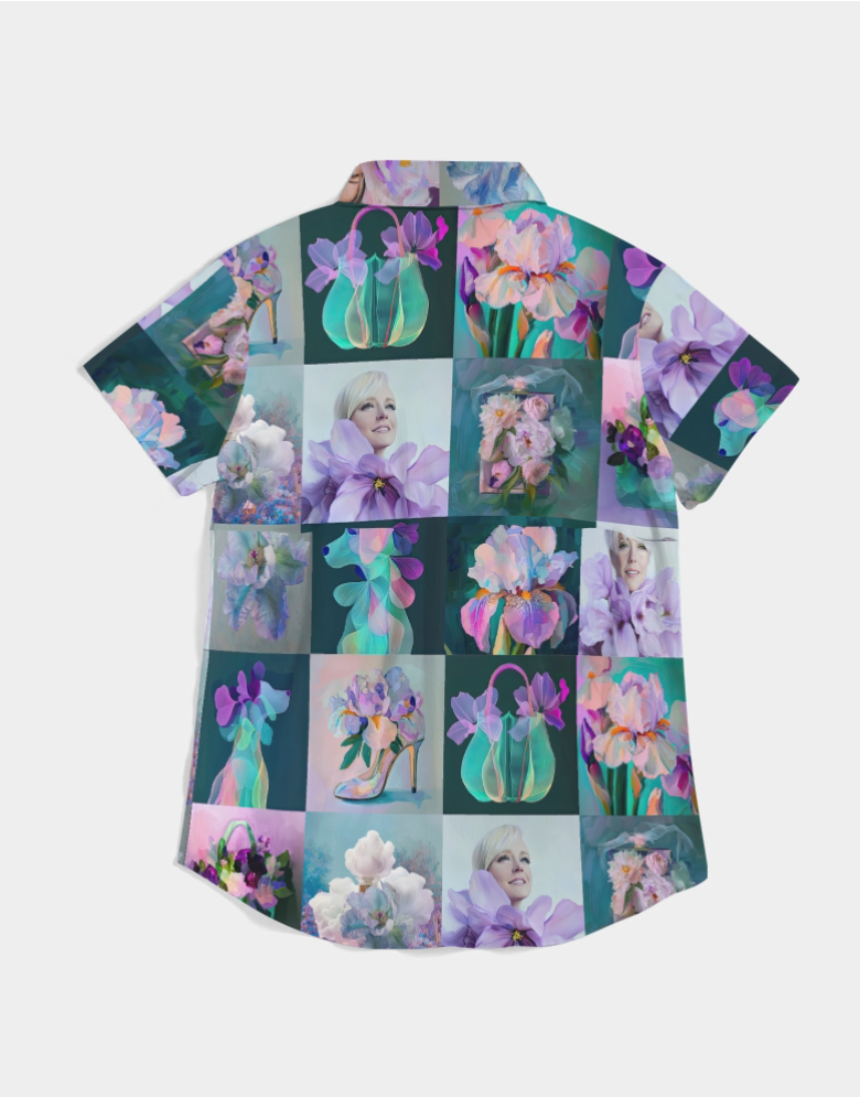 Lilac Shirt Women's All-Over Print Short Sleeve Button Up - Sample