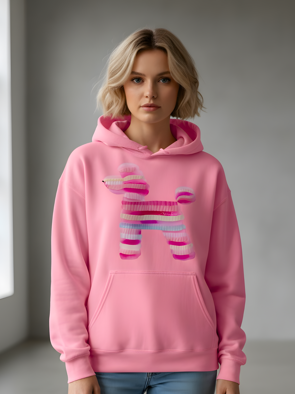 Stripe Poodle — Blush Hoodie - Sample